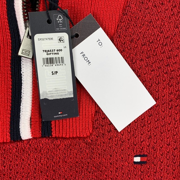 Tommy Hilfiger Mens Manhattan 1/4-Zip Logo Sweater Red S - Picture 2 of 4
